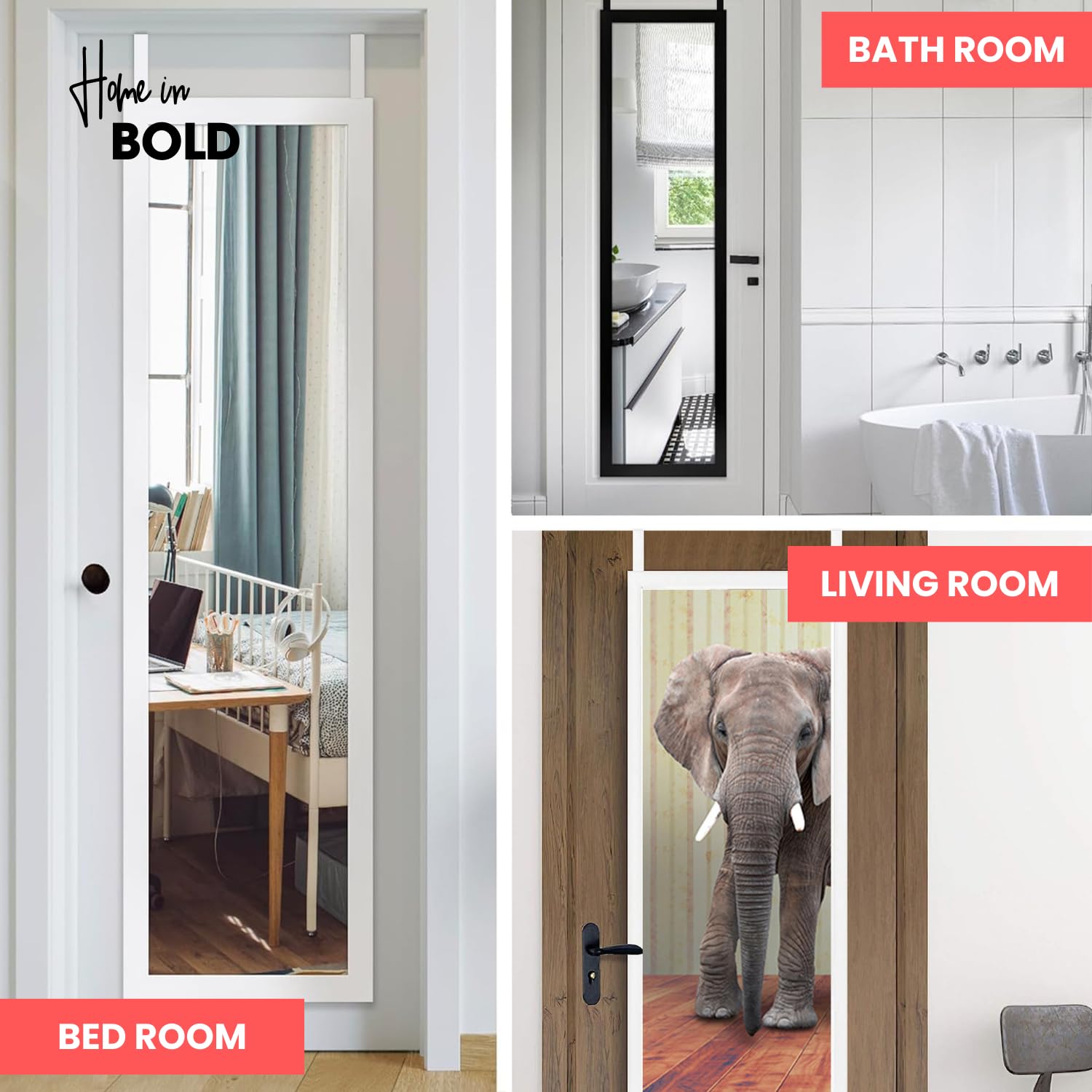 Over-The-Door Mirror Hanger | Adjustable 14.5-inch Set with Protective Lining | Perfect Height & Fit - 2 Brackets Set 1.5'' Door Depth (Black)