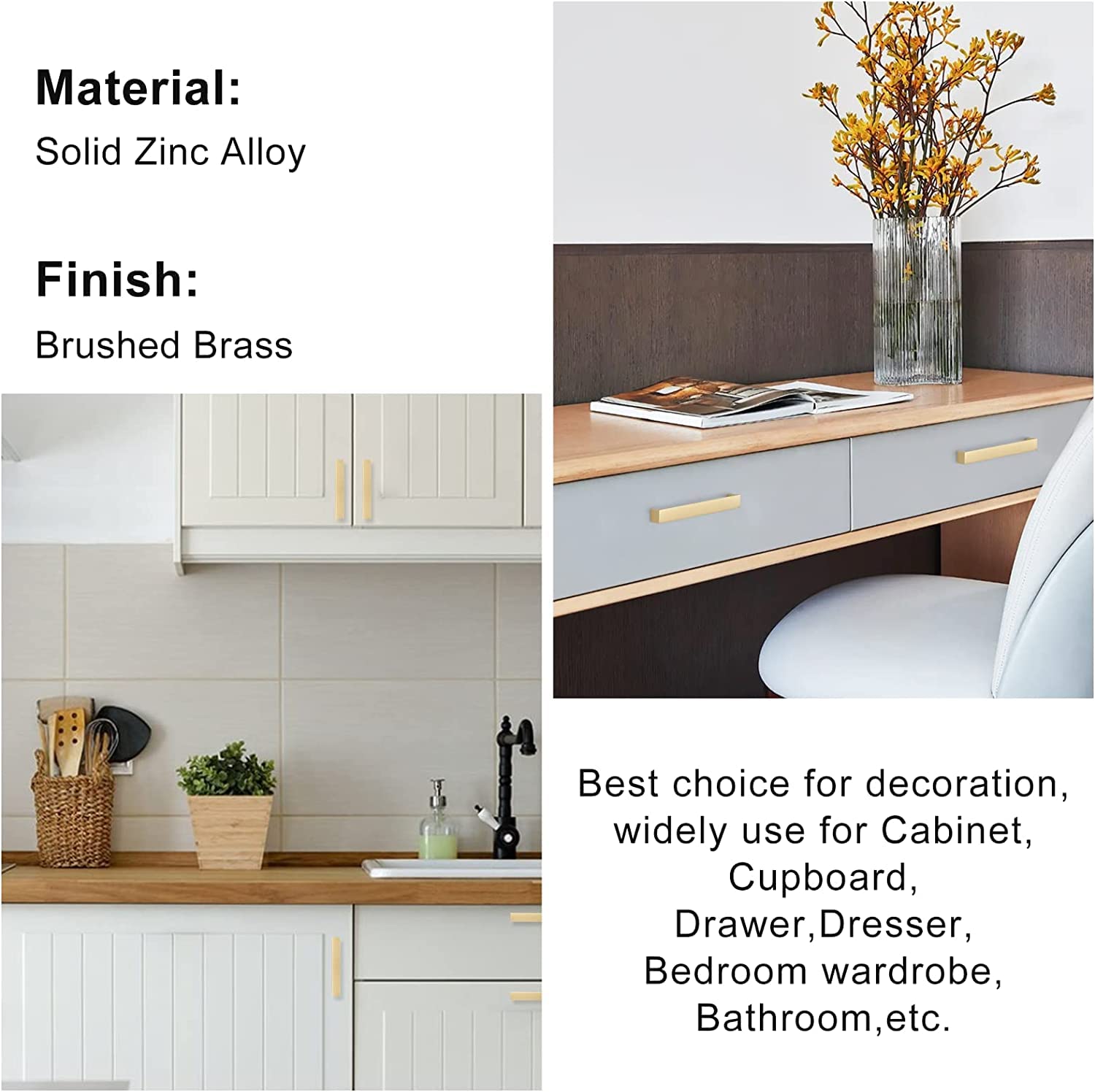 homdiy 5Pack Gold Cabinet Handles 5 inch Kitchen Handles Brushed Gold Cabinets Handle Square Drawer Pulls Cupboard Handle