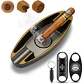 Portable Cigar Ashtray Set With V Cutter, Straight Cutter, Punch - Accessories for Travel, Home, Office, Indoor and Outdoor Use - Gift for Men