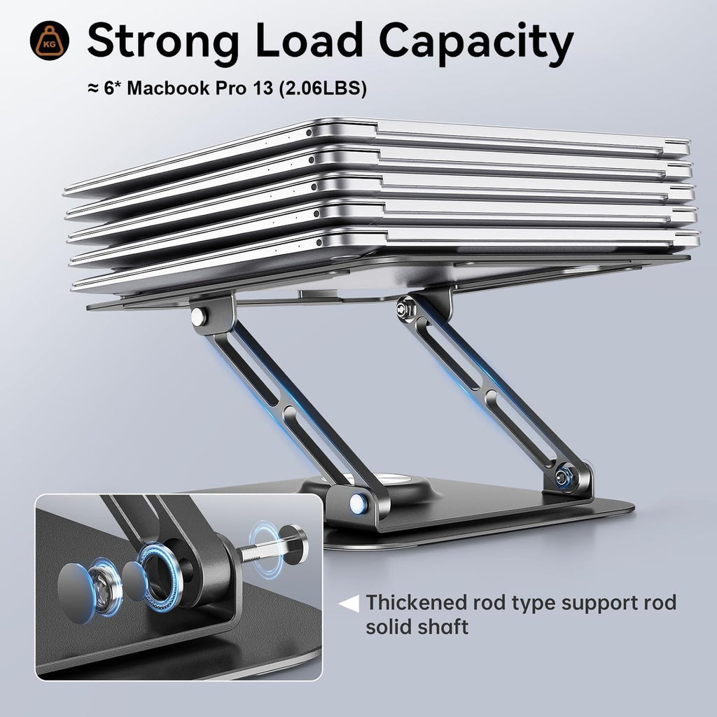 Laptop Stand for Desk, Adjustable Computer Stand with 360° Rotating Base, Ergonomic Laptop Riser for Collaborative Work, Foldable & Portable Laptop Stand, fits for All 10-16" Laptops (Gray)