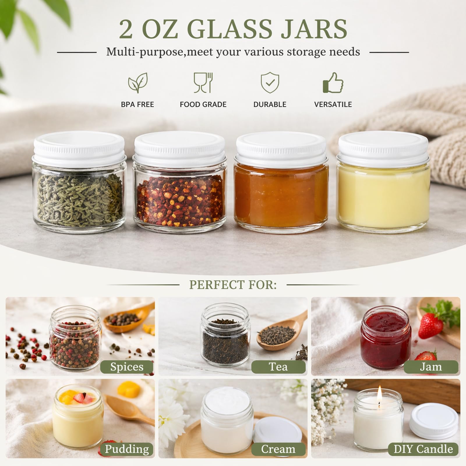 TOPZEA 30 Pack Small Glass Jars with Lids, 2 Oz Round Clear Straight Sided Canning Jars Spice Jars Mason Jars Food Container for Cream, Lotions, Ointments, Herbs, Spices and Wedding Favor