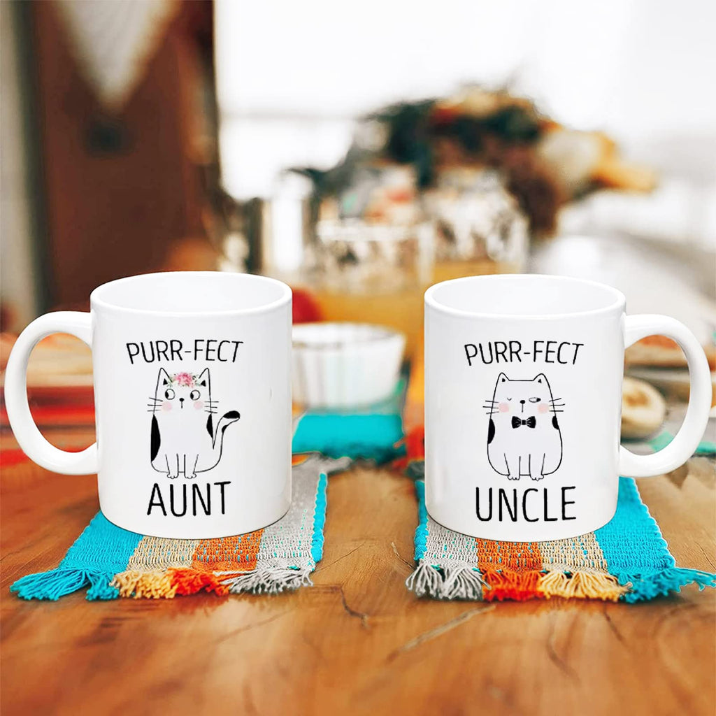 Purr-fect Aunt & Uncle Coffee Mugs - Pregnancy Announcement & Couple Gift for Uncle & Aunt - Perfect for Birthday, Christmas & Anniversary