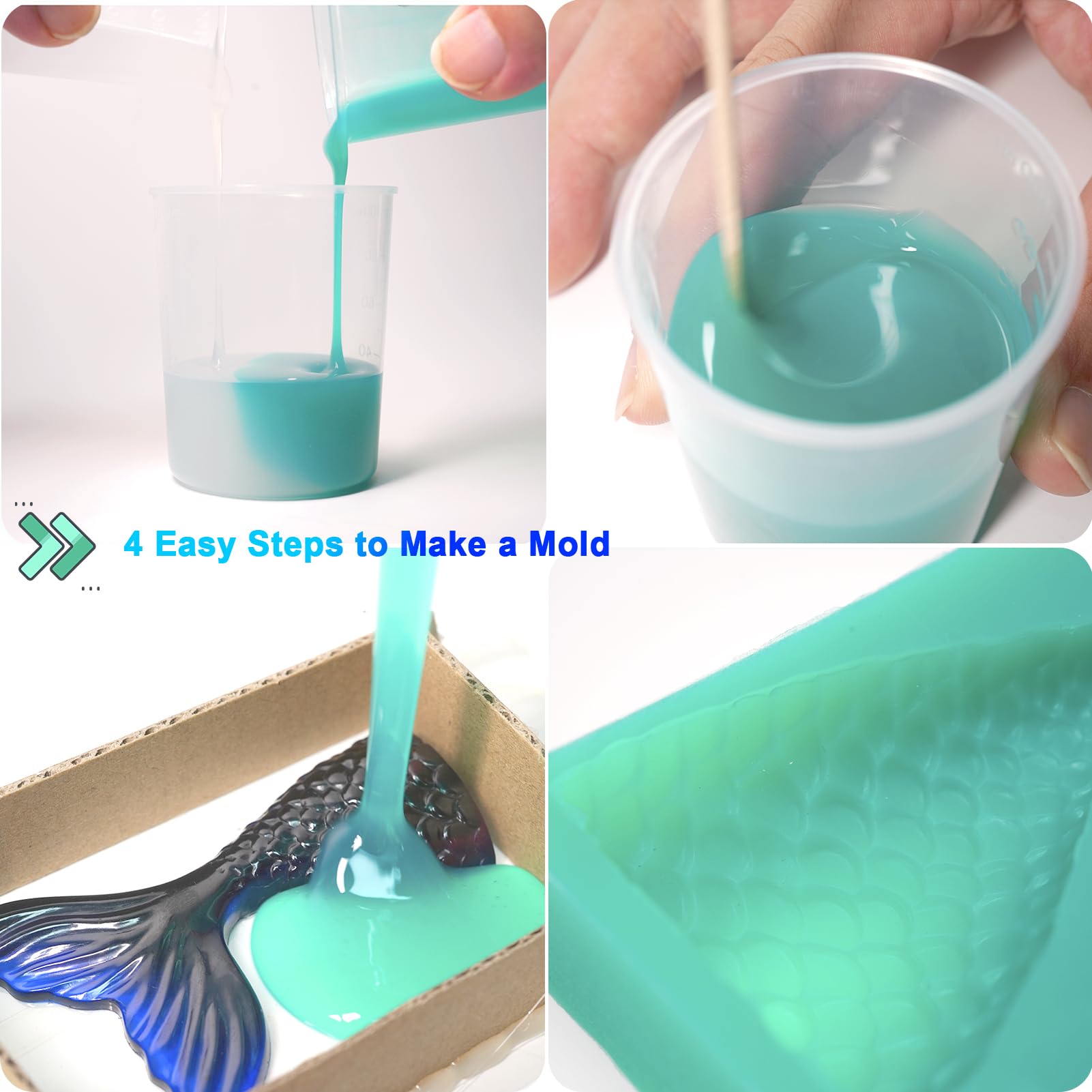 BBDINO Silicone Mold Making Kit, Super Elastic Liquid Silicone for Mold Making, N.W. 21.2 oz, 1:1 Mixing by Volume, Ideal for Casting 3D Silicon Molds| Food Molds, Jade Green