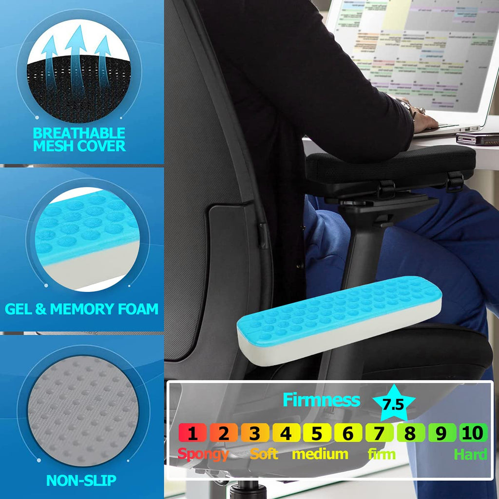 Ergonomic Armrest Pads, Cooling Gel Memory Foam Office Chair Armrest Pads, Comfortable Elbow Pillow for Arm Rest, Ergonomic Armrest Cushions for Chairs Wheelchair Comfy Gaming Chair Pack of 2