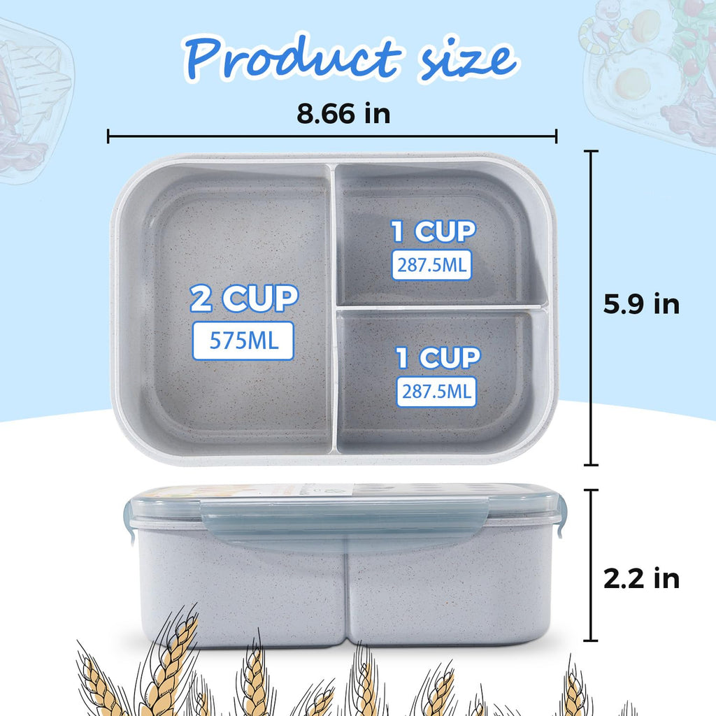 MISS BIG® Bento Box, Adult, Leak Proof Lunch Containers, No BPAs, Microwave & Dishwasher Safe, 1900ml Gray