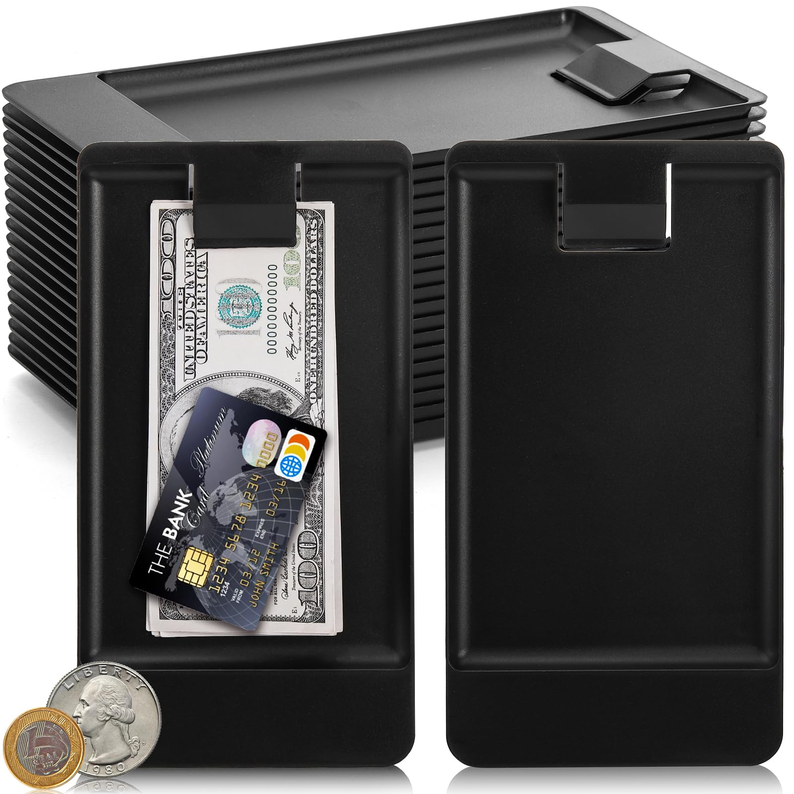 AVLA 20 Pack Restaurant Check Presenters, Guest Check Card Holder, Black Plastic Server Tip Trays for Bars, Hotels, Dining, Catering Business, Cash, Credit Cards, Bills, Waitress Tip Tray