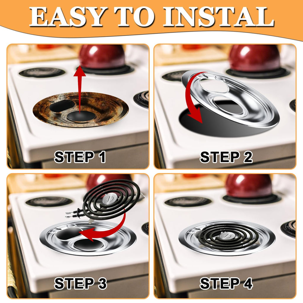 1x8" & 3x6" Chrome Drip Pans Kit Compatible for Whirlpool- W10196405 W10196406 Drip Pan Electric Stove Burner Covers Replaces 0089285 0091813 0304979 0310228 Not for GE