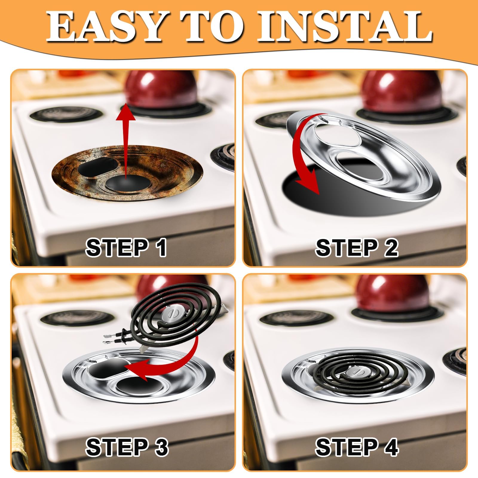 1x8" & 3x6" Chrome Drip Pans Kit Compatible for Whirlpool- W10196405 W10196406 Drip Pan Electric Stove Burner Covers Replaces 0089285 0091813 0304979 0310228 Not for GE