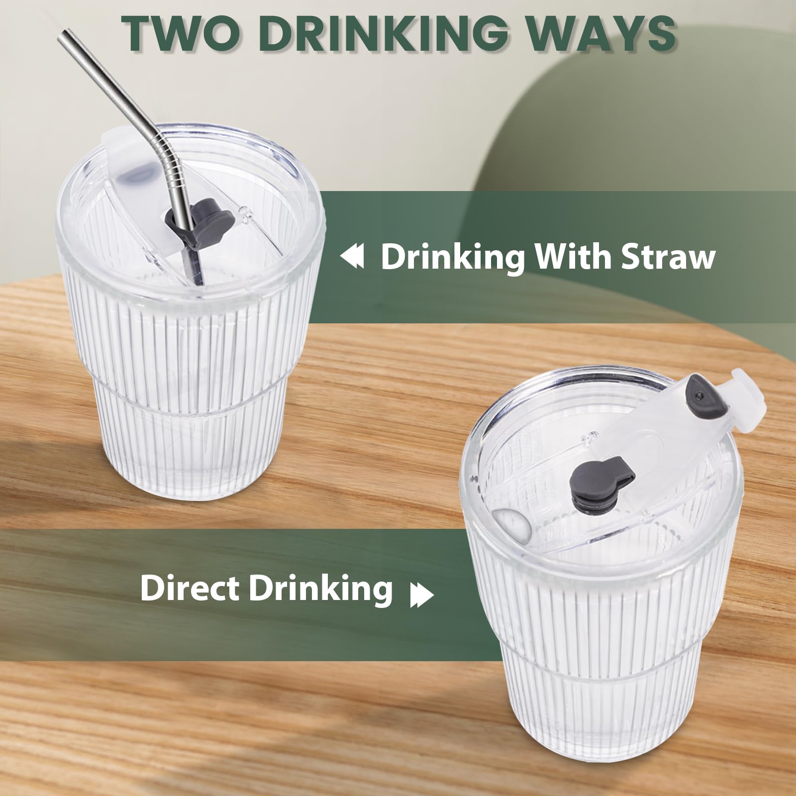 HIGIINC Iced Coffee Cups with Lids and Straws 4 Pcs, 16 OZ Unbreakable Glasses Drinking Set,Clear Plastic Cups Reusable Iced Coffee Tumbler with Lid and Straw, on The Go Coffee Cups Dishwasher Safe