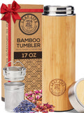 Leaflife Sustainable Bamboo Loose Leaf Tea Tumbler - 17oz Tea Bottle with Infuser - 12 Hrs Hot & Cold-Vacuum Insulated Stainless Steel Tea Gift for Women, Men - Tea Infuser Travel Mug with Lid