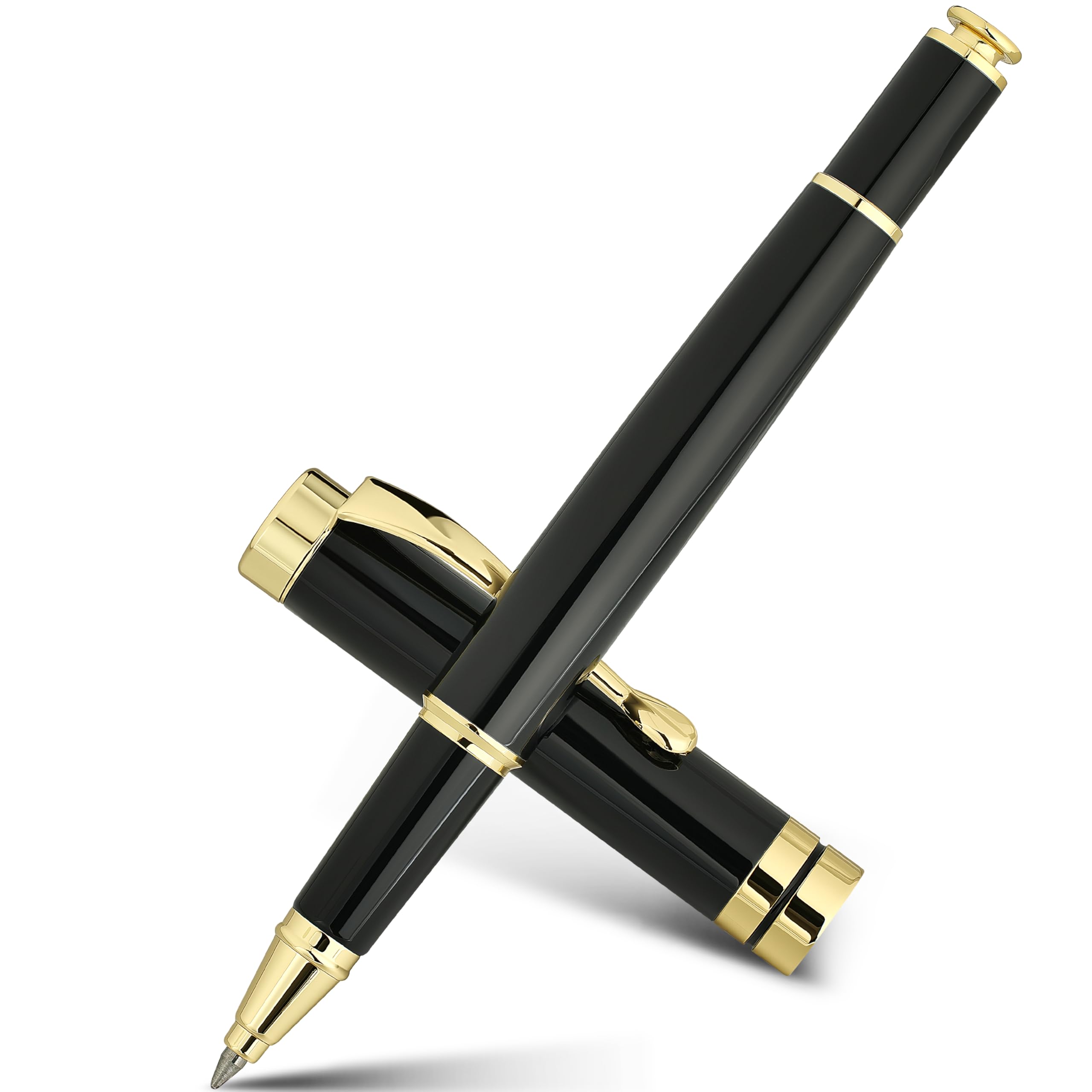 BEILUNER Ballpoint Pens, Stunning Black Chrome Metal Pen with Golden Trim, Best Ball Pen Gift Set for Men & Women, Professional, Executive, Office, Nice Pens-Gift Box with 0.5mm Black Extra Refill