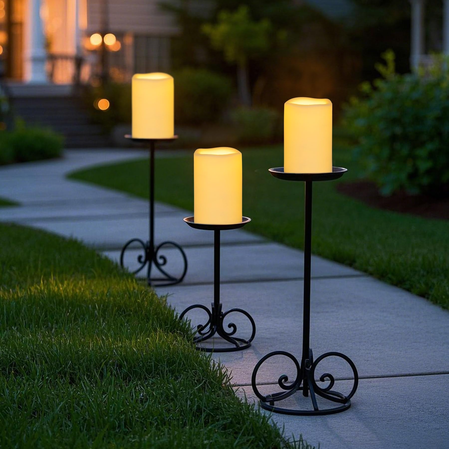 Yakpo 2 Pack 10 x 15 cm Waterproof Outdoor Candles with Timer Battery Operated, Large Outdoor LED Candles with Timer, Plastic Electric Flickering Flameless Pillar Candle for Garden Lantern Decorations