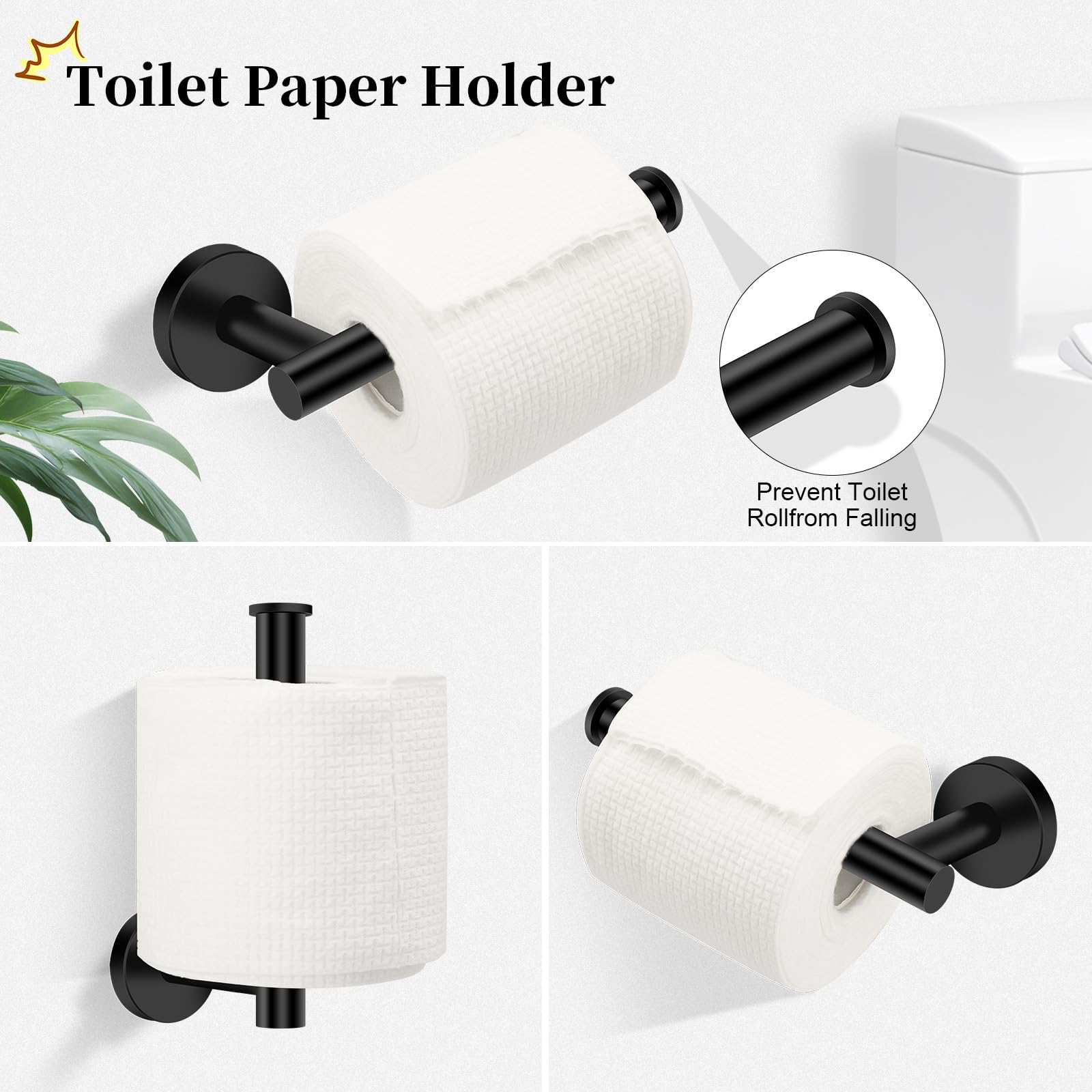 Ntipox Matte Black Bathroom Hardware Set 5 Piece, Stainless Steel Towel Bar Set 24 Inch,Toilet Paper Holder,Towel Ring Holder,Towel Rack Set,Black Bathroom Accessories Kit