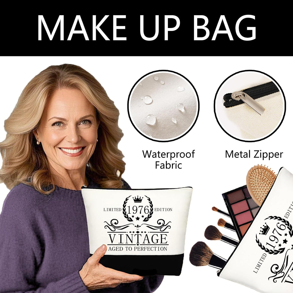 Shellspace 50th Birthday Gifts for Women, Happy 50 Year Old Birthday Gift for Mom Sister Aunt Wife Grandma Friends Her, Unique Gifts Set with Vintage Canvas Tote Bag,Cosmetic Bag,Back in 1976 Poster