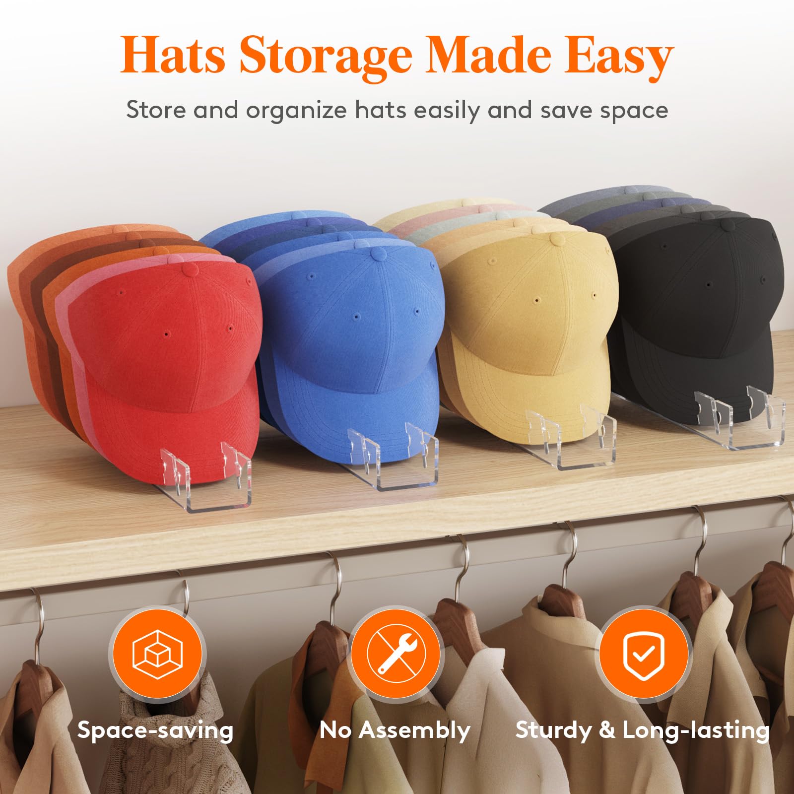 Lifewit 3 Pack Hat Organizer for Baseball Caps, Hat Storage Rack for 21 Ball Caps, Hat Stand Shelf for Trucker Hat and Golf Cap in Closet, Bedroom, Dresser, Clear
