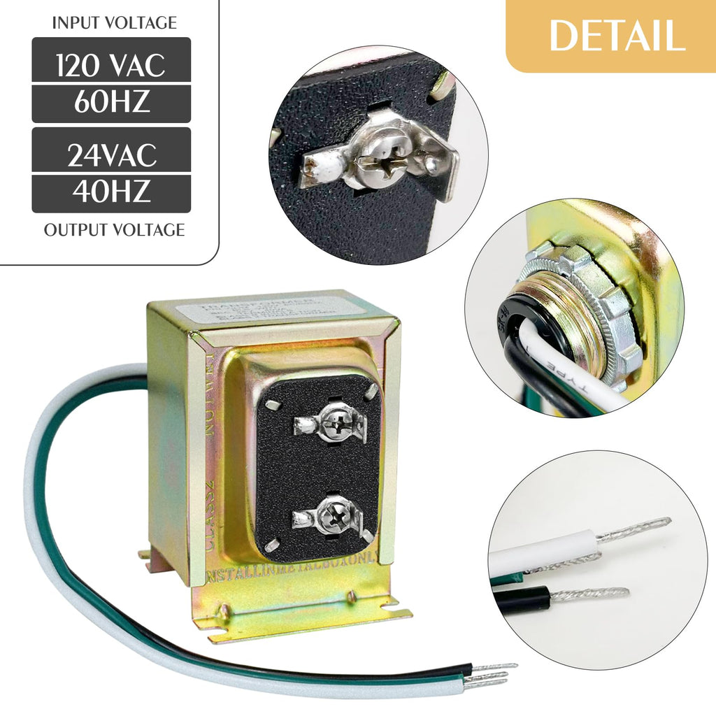 VIIVRIA 24-Volt AC 40VA Doorbell Transformer, Compatible with Ring Wired Video Doorbell and Thermostats, Easy to Install Hardwired Door Chime Power Supply for Multiple Smart Doorbells