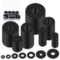 Swpeet 175Pcs 7 Sizes Flat Rubber Washers Assortment Kit, 10/12/16/18/20/25/30mm Heavy Duty Black Rubber Grommet Vibration Damping Pads, Rubber Bushing Gasket Kit for Appliances Faucets Screws Bolts