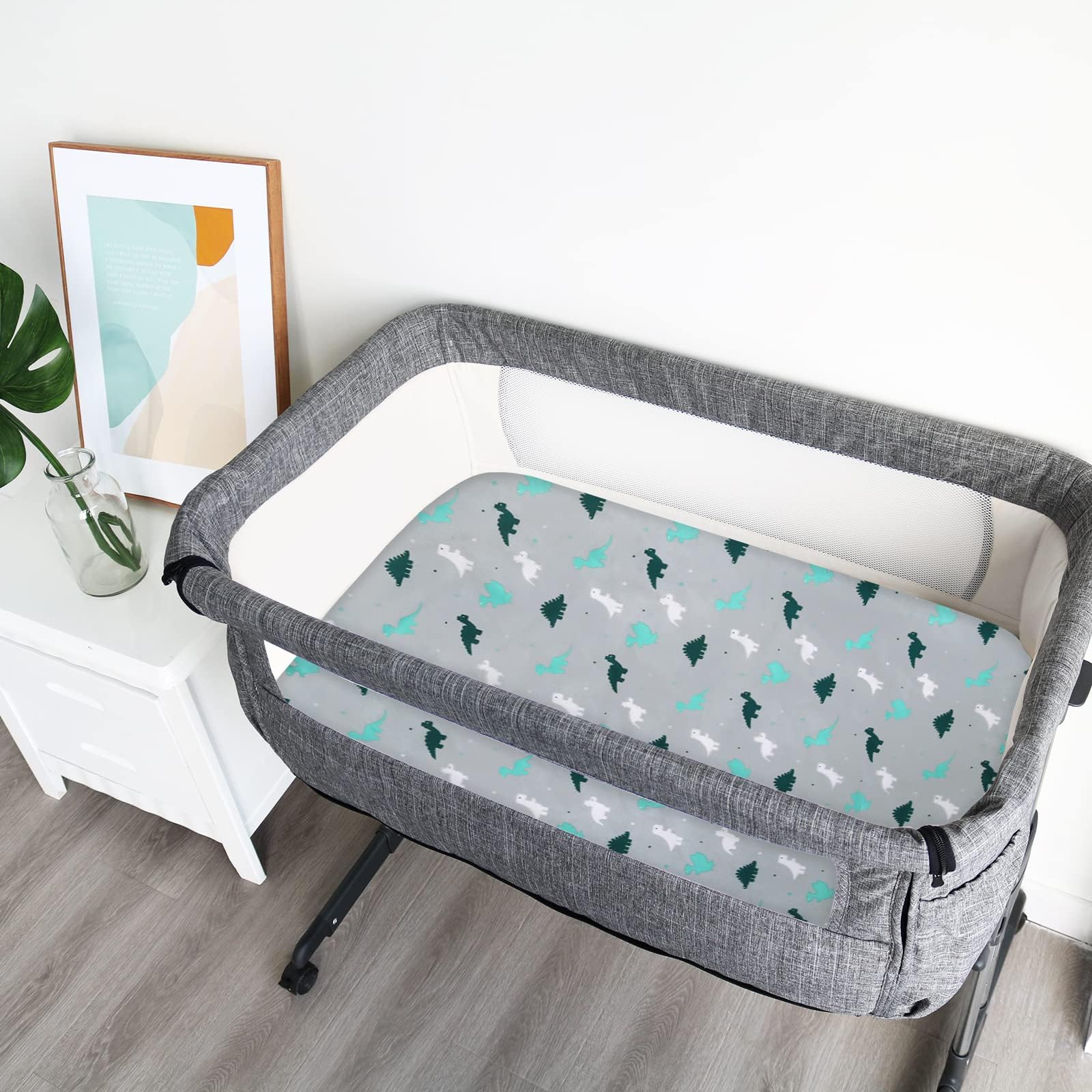 Bassinet Fitted Sheet(33" x 20"), Bassinet Sheets 4 Pack, Compatible with Most Bedside Sleeper Bassinet, Bassinet Sheets with Ultra Soft Microfiber Surface, Grey