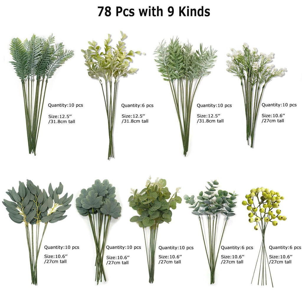 OrgMemory 78Pcs Faux Flowers, Artificial Greenery Stems, Greenery for Centerpieces for DIY Bridal Bouquets Wedding Floral Arrangement Table Centerpieces