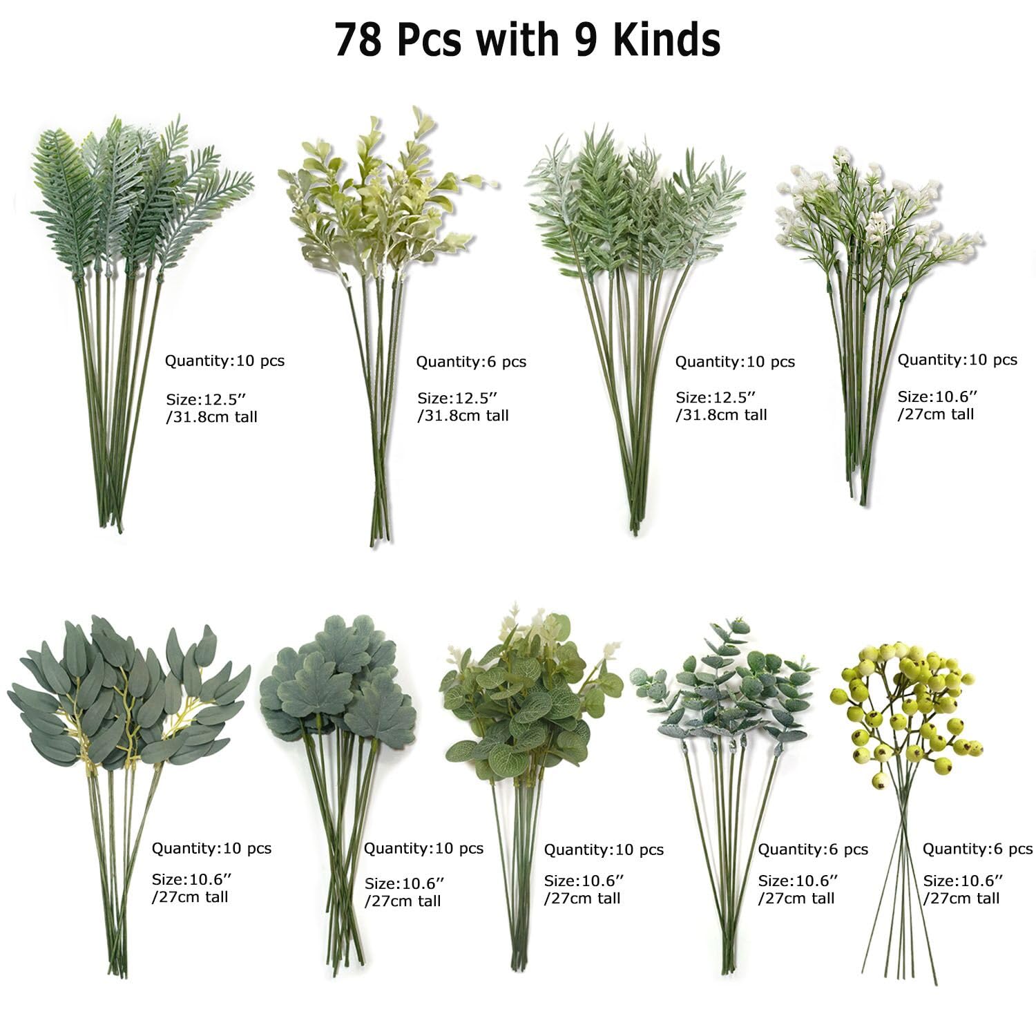 OrgMemory 78Pcs Faux Flowers, Artificial Greenery Stems, Greenery for Centerpieces for DIY Bridal Bouquets Wedding Floral Arrangement Table Centerpieces