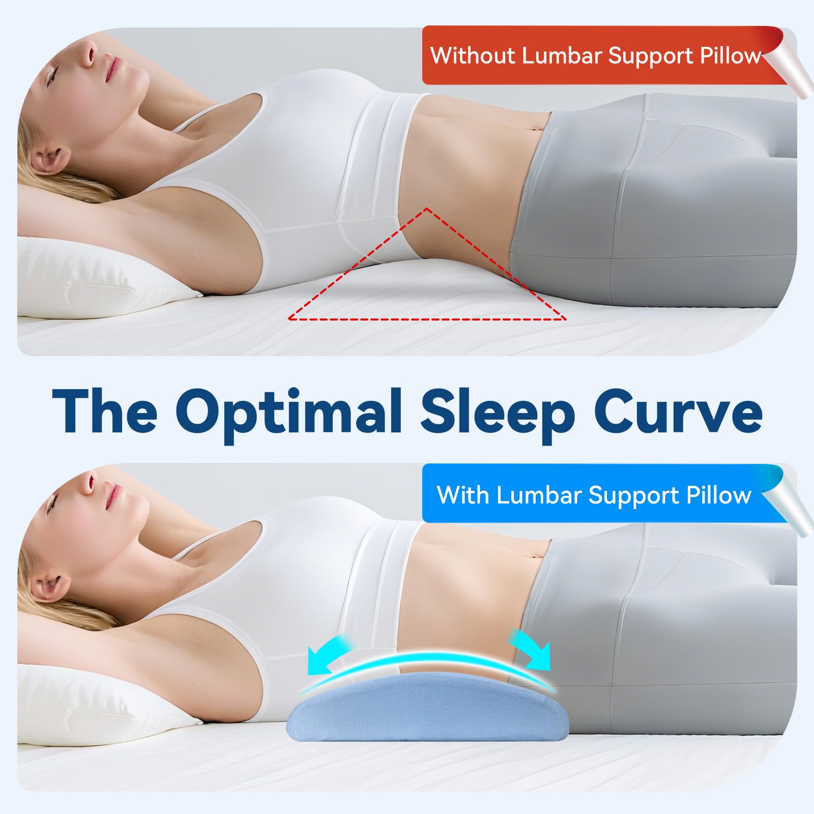 Lumbar Support Pillow for Bed, Memory Foam Lower Back Pillow with Cooling Gel, Ergonomic Back Support for Side & Back Sleepers, Removable Breathable Cover for Bed, Sofa & Car