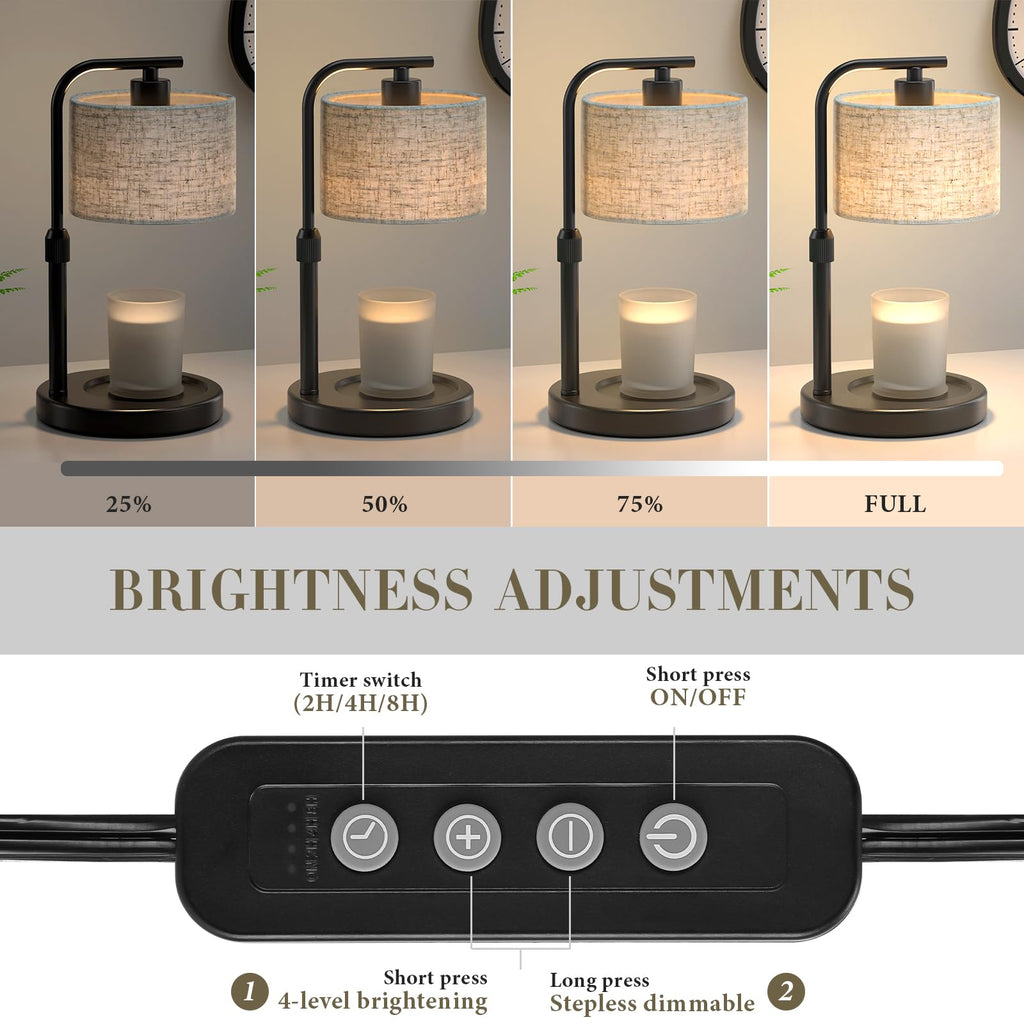 Spclsim Black Candle Warmer Lamp with Timer Dimmer, Adjustable Height Electric Candle Warmer Wax Heater with 2 Bulbs, Birthday Gifts for Mom Women Her, House Warming Gifts New Home