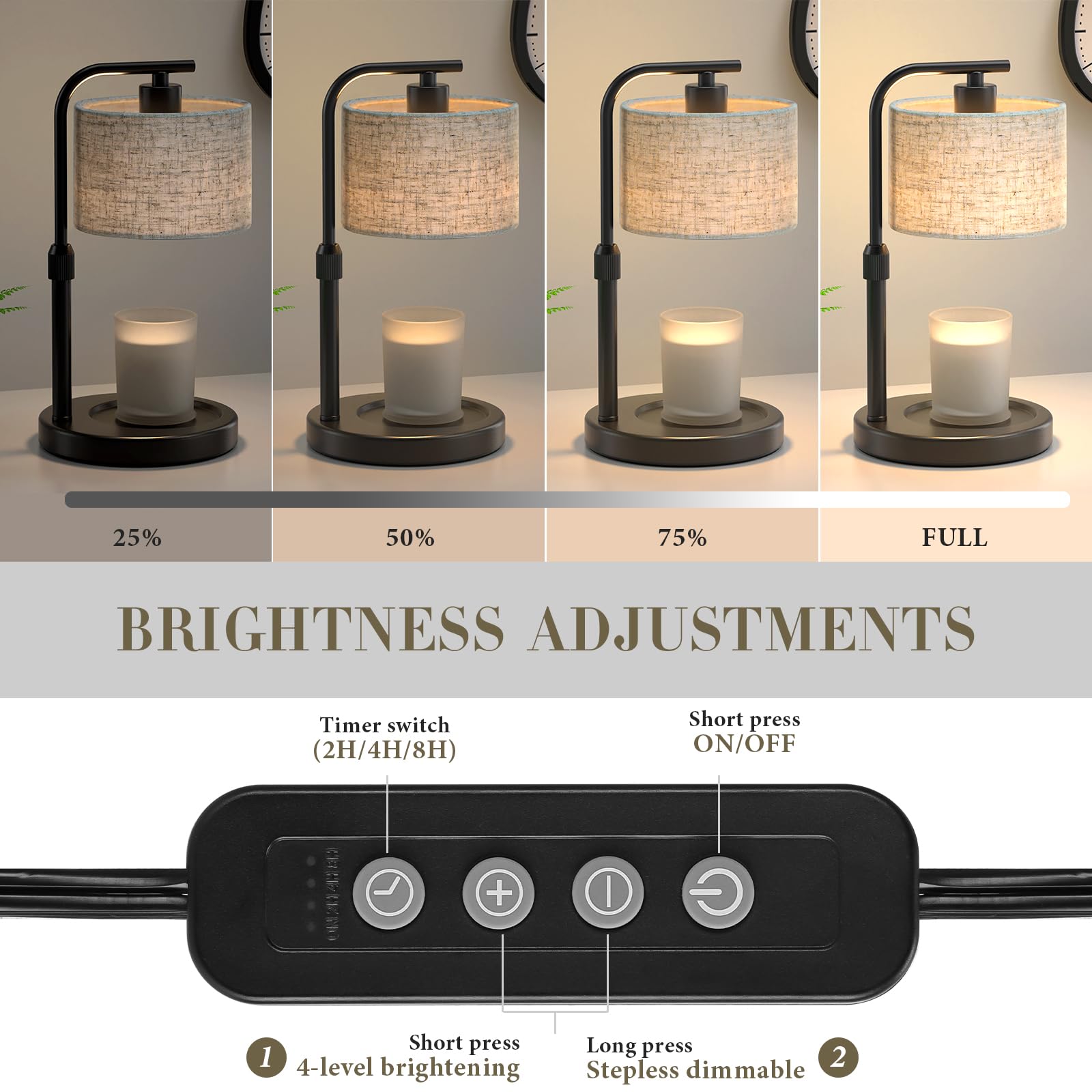 Spclsim Black Candle Warmer Lamp with Timer Dimmer, Adjustable Height Electric Candle Warmer Wax Heater with 2 Bulbs, Birthday Gifts for Mom Women Her, House Warming Gifts New Home