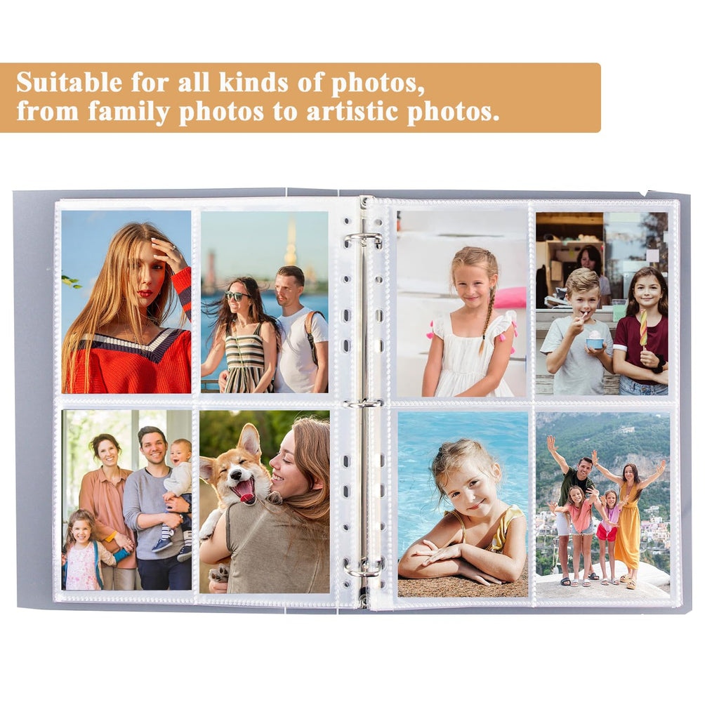 Toionmm 60 Pack Photo Album Refill Pages, 480 Pocket Photos Sleeves for 2/3/4 Ring Binder, Double-Sided 4 Pocket Photo Sheet Protector, Ultra-Clear PP Postcard Sleeves