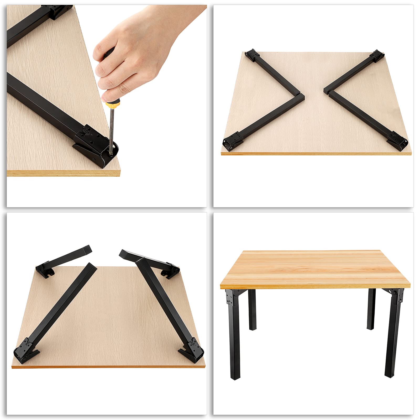 JuxYes 4 PCS Metal Folding Table Legs, Foldable Furniture Legs Heavy Duty Hairpin Table Legs Desk Legs Height 400mm/16 inch with Mounting Screws, Black