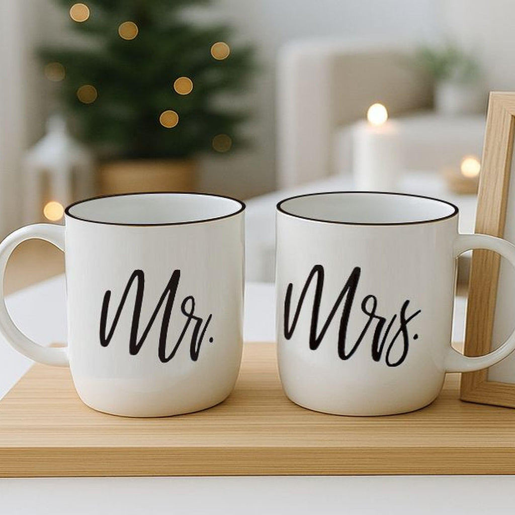 Triple Gifffted Mr and Mrs Coffee Mugs Couples Gifts Ideas for Christmas Wedding Anniversary Engagement Valentines His Hers Present,Husband Wife Him Her Men Women Bride Groom Newlyweds, Ceramic 380ml