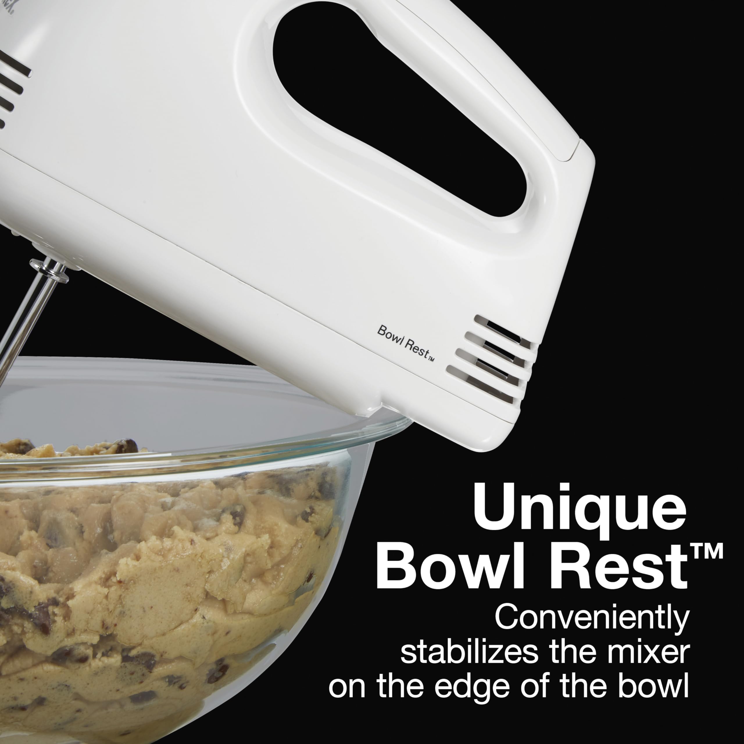 Proctor Silex Easy Mix 5-Speed Electric Hand Mixer with Bowl Rest, Compact and Lightweight, 100 Watts of Peak Power, White (62515G)