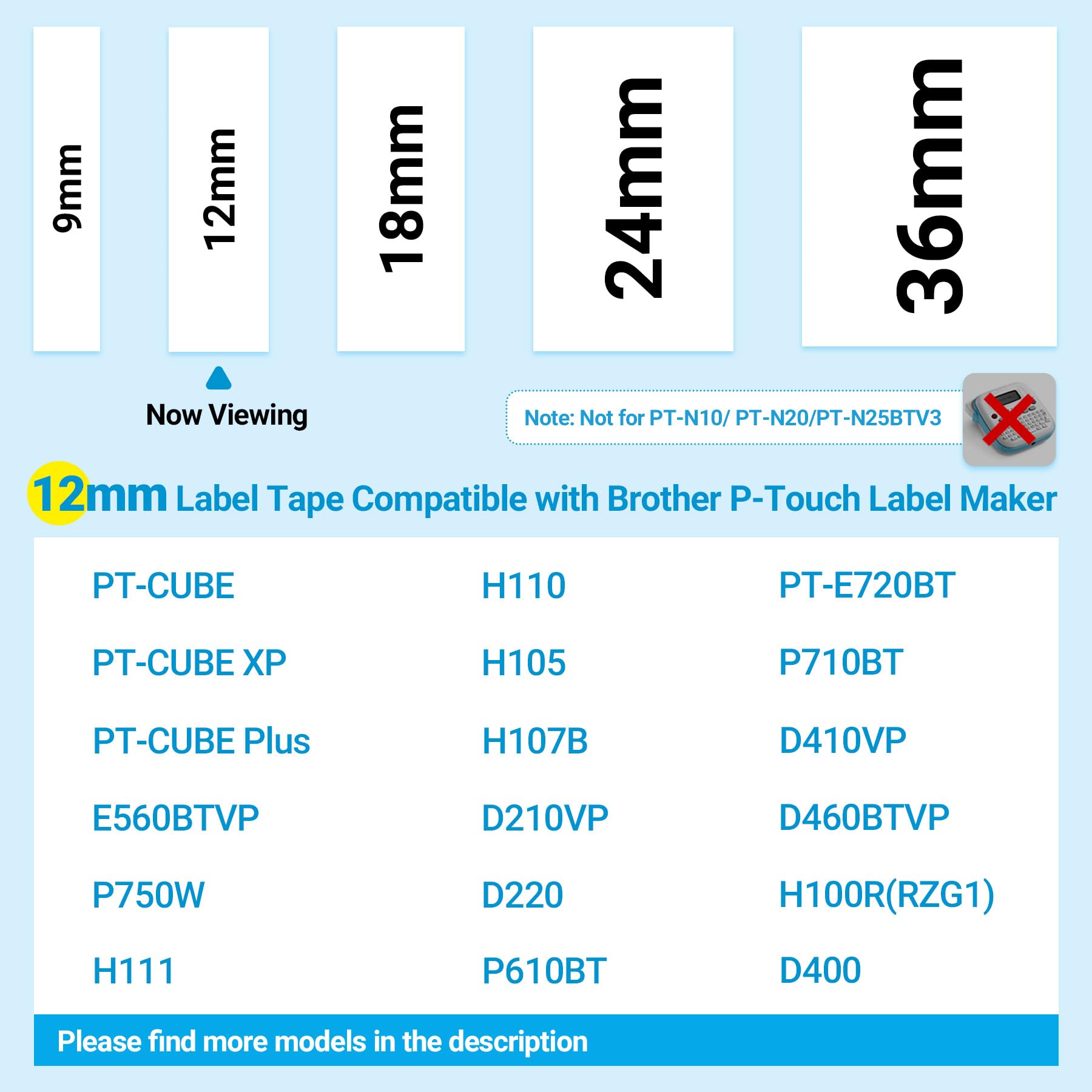 6-Pack TZe-231 Replace for Brother Label Maker Tape 12mm White Laminated Compatible with Brother P-Touch Label Tape Refills 12mm 0.47 White for PTH110 PT-D210 D220 D200 H100 D600 D400AD 1230 1280 1290