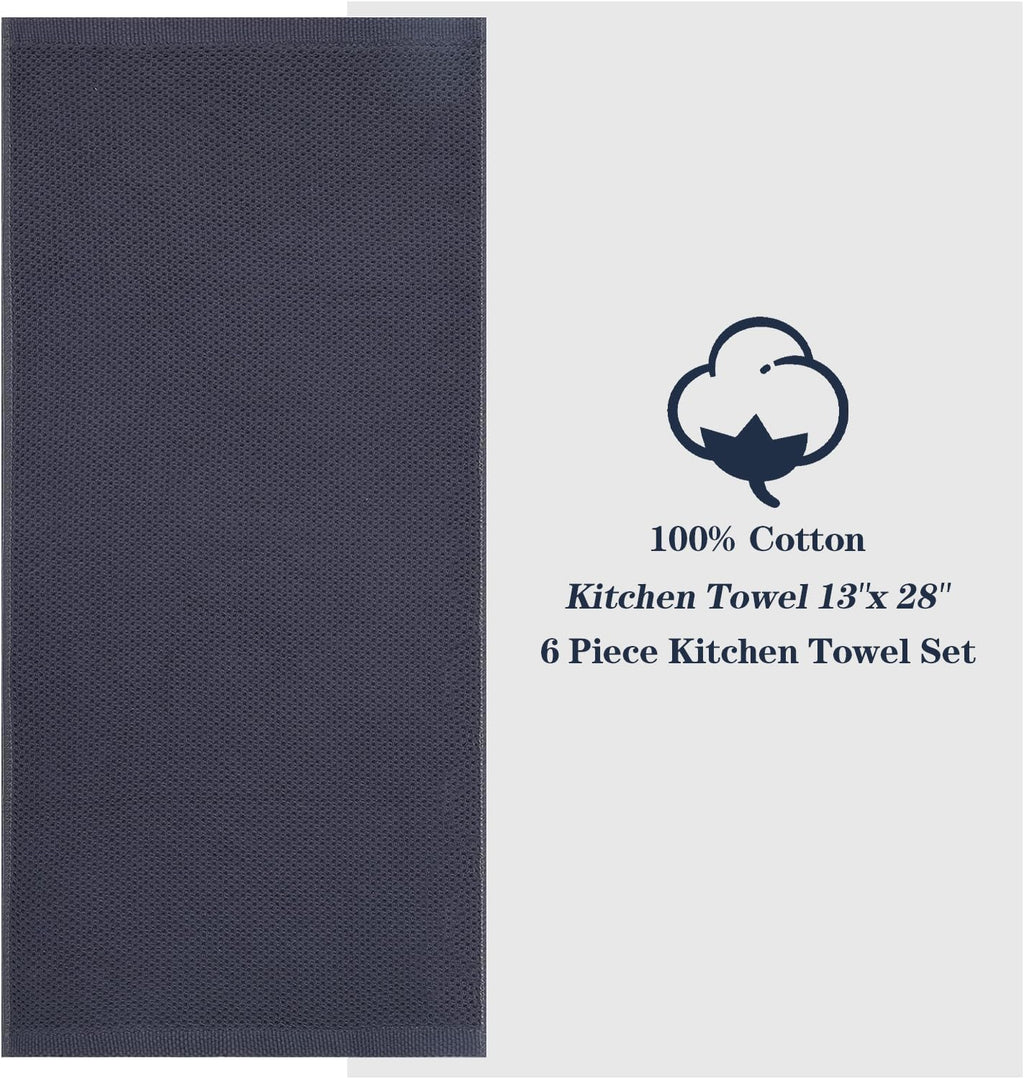 HYER KITCHEN 100% Cotton Waffle Weave Kitchen Dish Towels, Super Soft Absorbent Quick Drying Cleaning Towel, 13x28 Inches, 4-Pack, Dark Grey