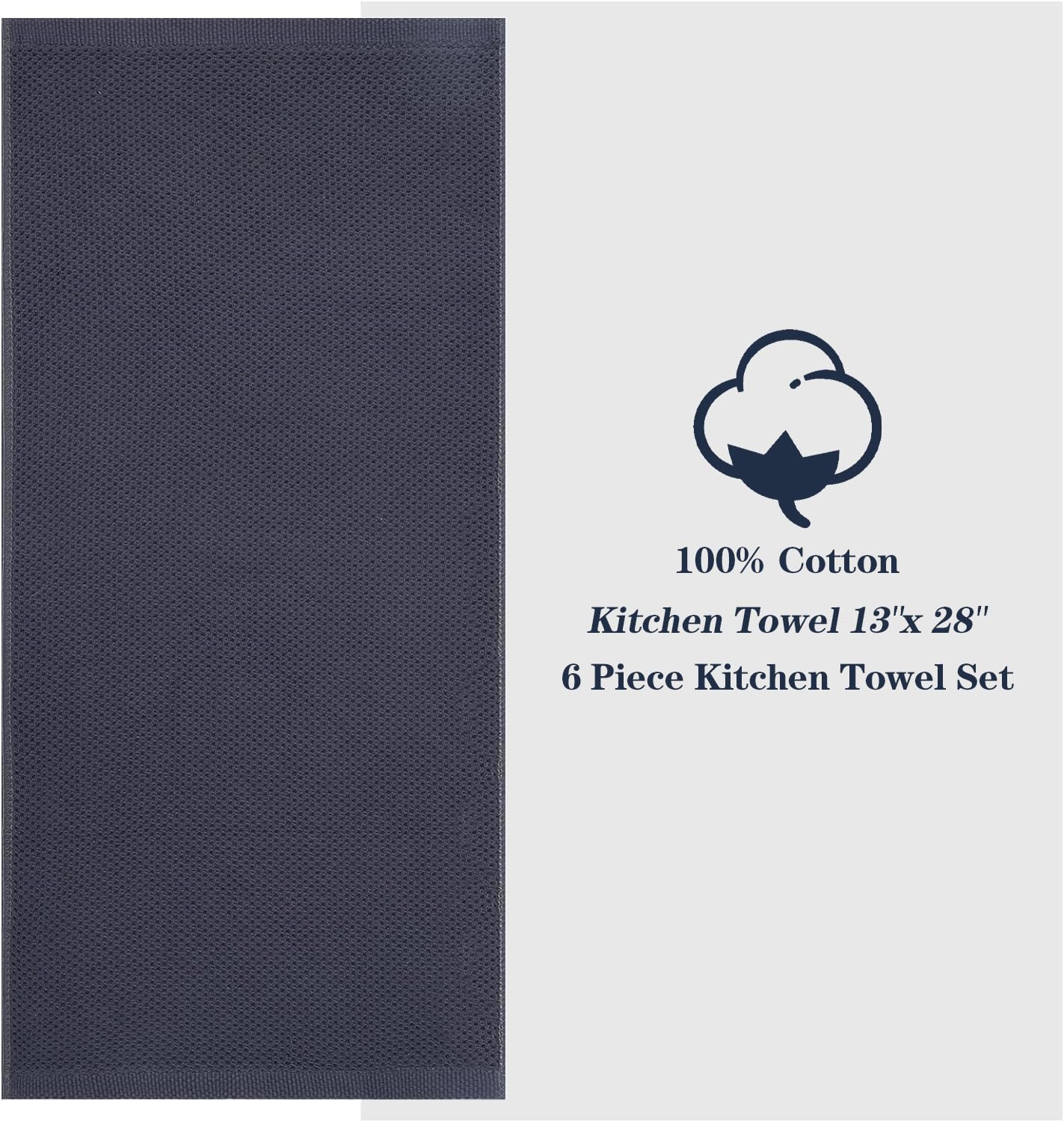 HYER KITCHEN 100% Cotton Waffle Weave Kitchen Dish Towels, Super Soft Absorbent Quick Drying Cleaning Towel, 13x28 Inches, 4-Pack, Dark Grey