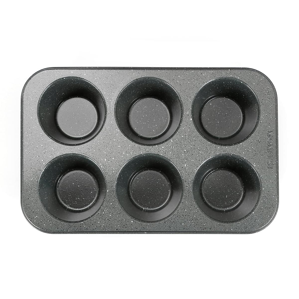Monfish 2PCS Deep Jumbo Muffin Pan 6 Cup Carbon Steel Black Stone non Stick Coating Muffin Tin 3.5diax3 cup