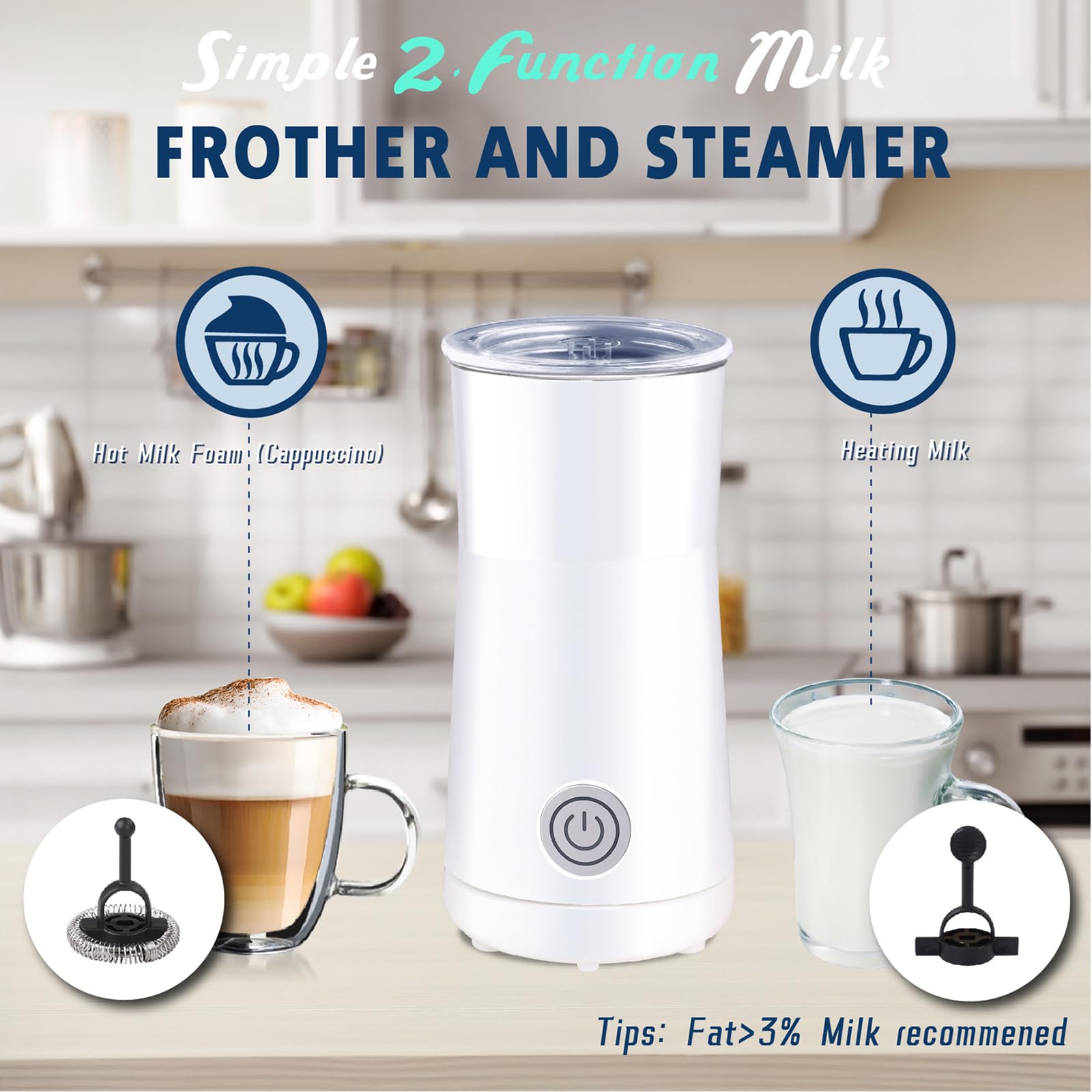 Huogary Milk Frother,Milk Frother and Steamer,Automatic Milk Foamer & Heater for Coffee, Latte, Cappuccino (White)