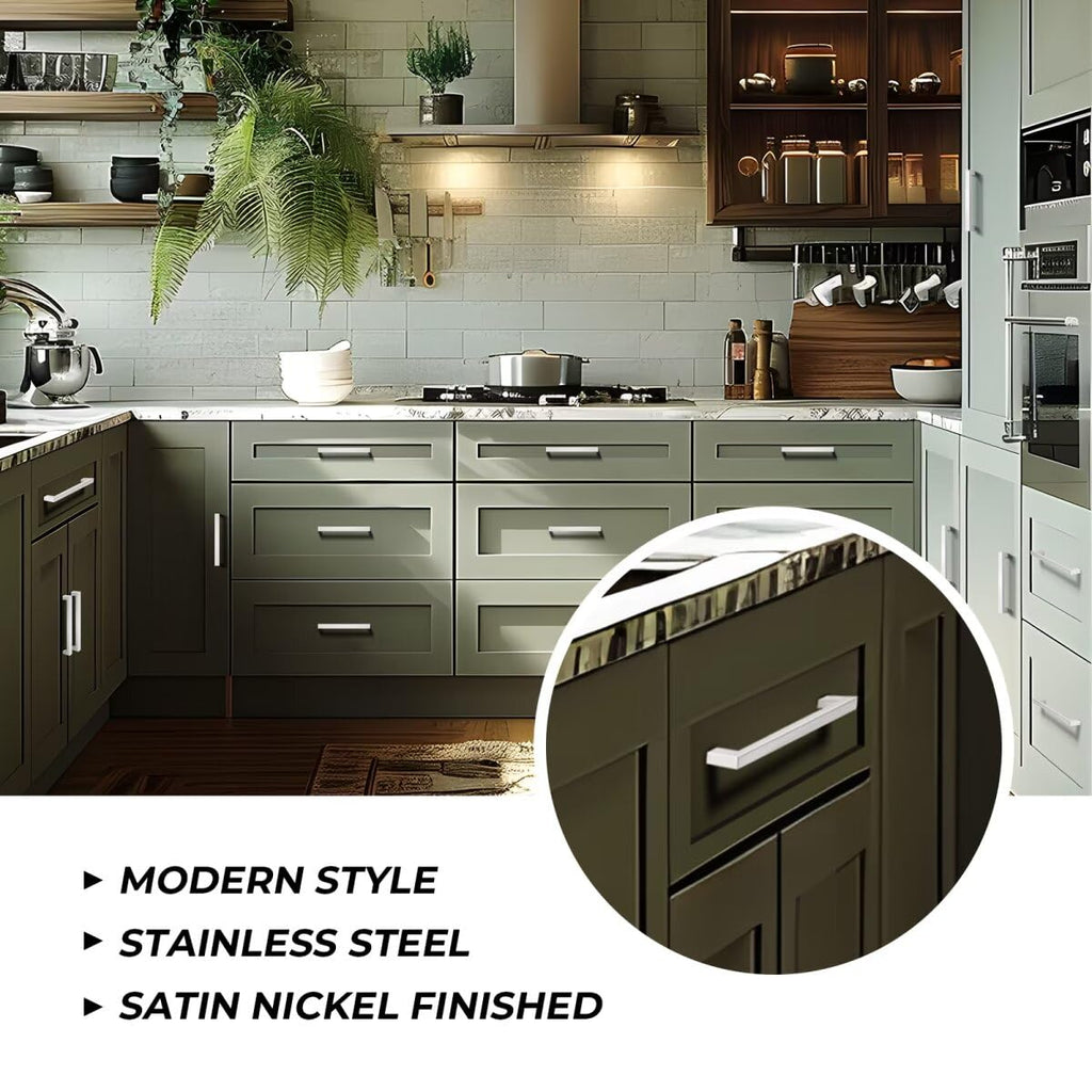 Gobrico 10 Pack Brushed Nickel Cabinet Handles 3-3/4" Cabinet Pulls, Kitchen Cabinet Handles Square Drawer Pulls Hole Centers 96mm, Stainless Steel Cabinet Handles Bathroom Drawer Pulls