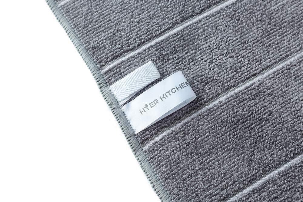 Microfiber Kitchen Towels - Super Absorbent, Soft and Solid Color Dish Towels, 8 Pack (Stripe Designed Grey and White Colors), 26 x 18 Inch (Grey)