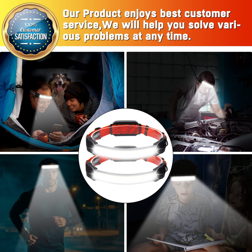 Headlamp Rechargeable 2 Packs,1500 Lumen 6 Modes LED Headlamp with Tail Red Light(Individual Control),Wide Beam Illumination Waterproof Lampe Frontale,Head Lamp for Running Hardhat Headlight