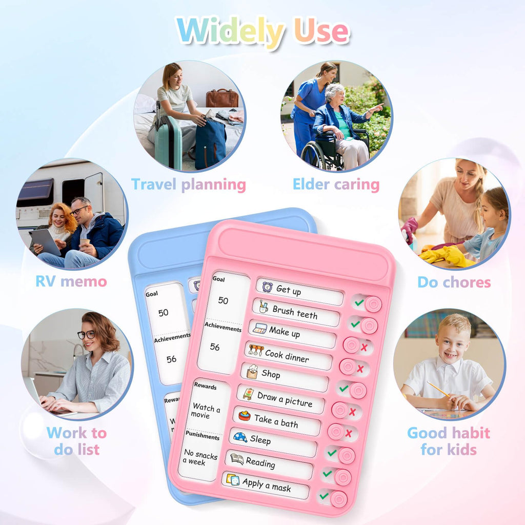 Audab 2Pcs Dry Erase Chore Chart for Kids, Magnetic Checklist Board, My Chores Slider Chart to Do List Board, Routine Chart Schedule Board Task Tracker for Home Refrigerator, Wall, Desk (Blue & Pink)