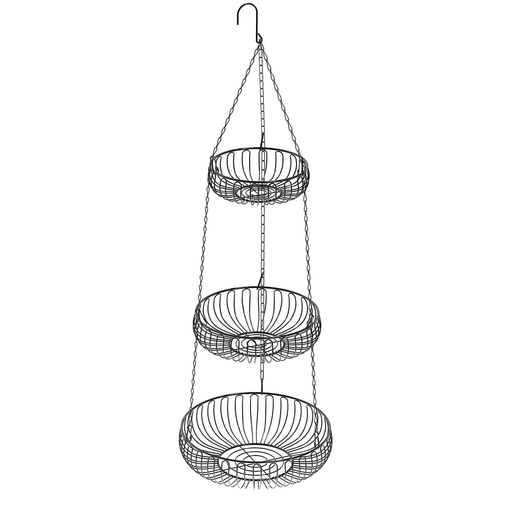 Simple Houseware 3-Tie Hanging Fruit Basket, Oblate, Black