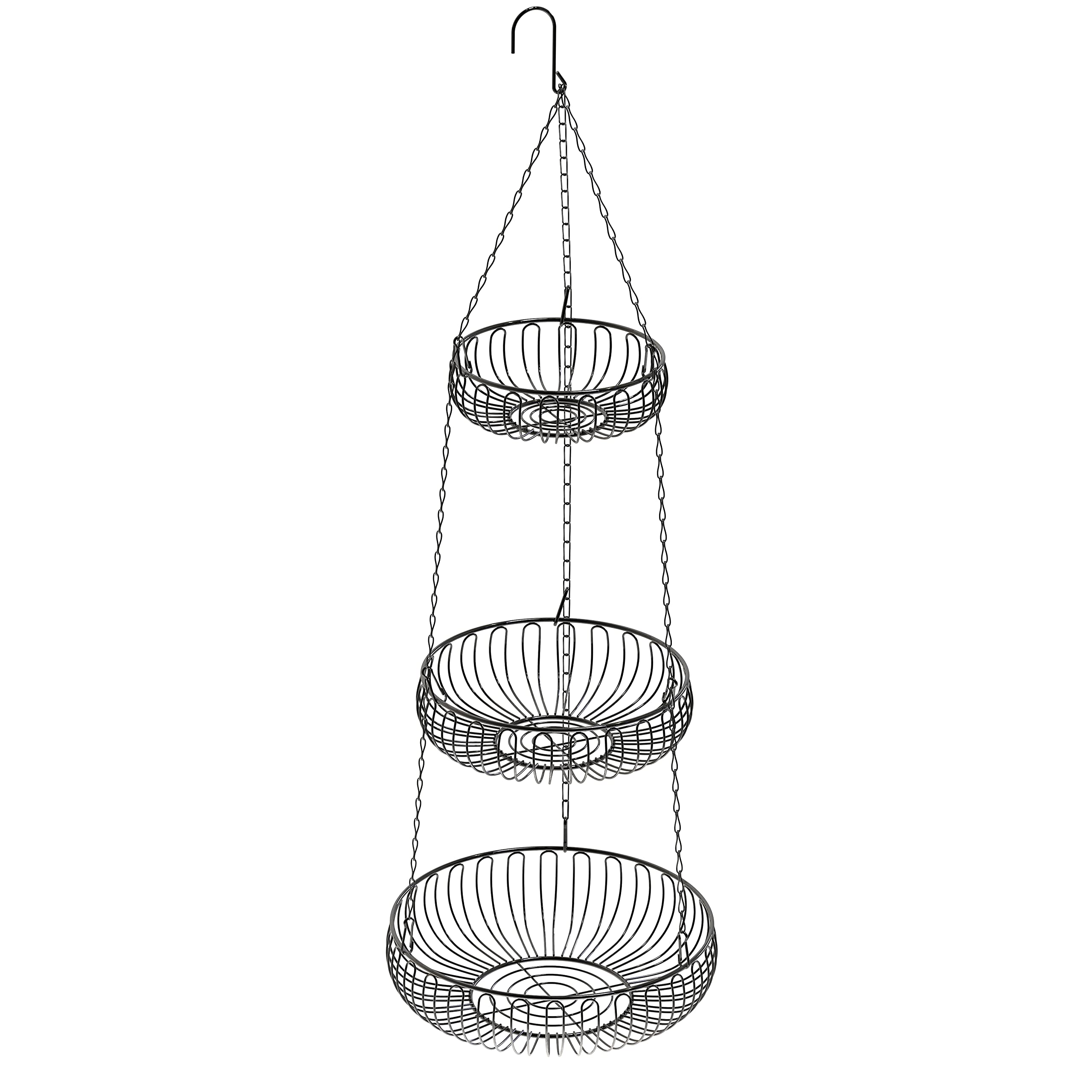 Simple Houseware 3-Tie Hanging Fruit Basket, Oblate, Black