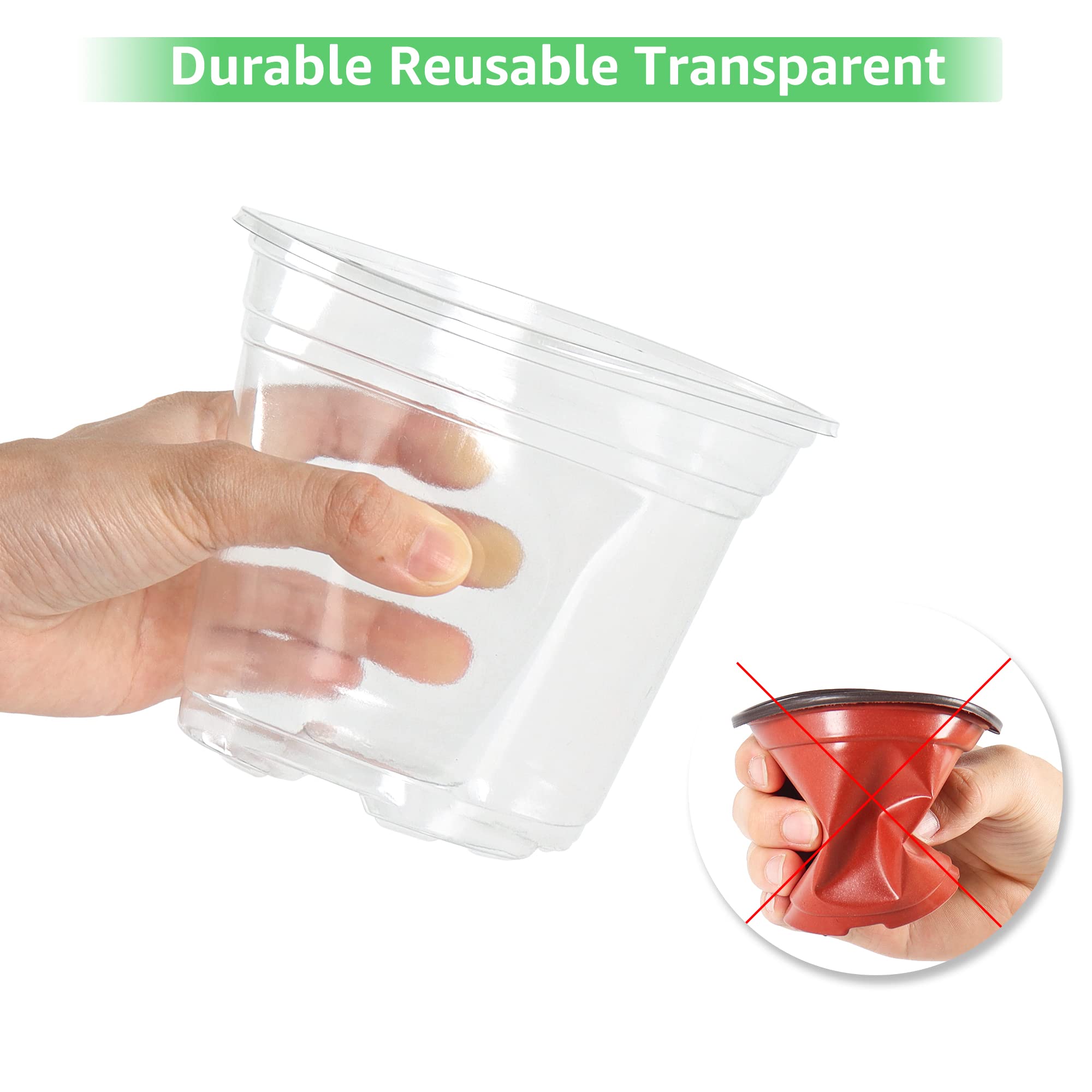 Bonviee 36 Packs 3.5/4/5 Inch Clear Nursery Pots, Transparent Plastic Planter with Drainage Holes, Seed Starting Pot Flower Plant Container -Clear