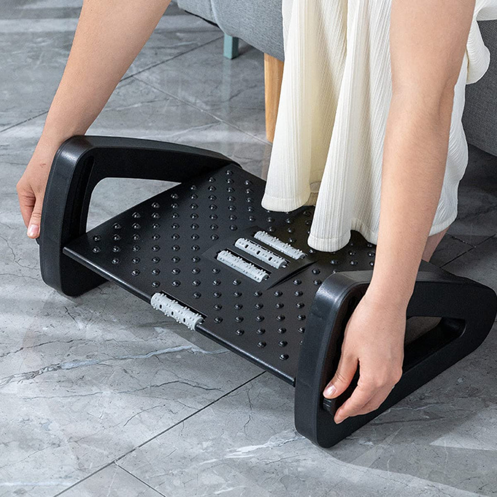 Techson Desk Footrest, Office Massage Texture and Roller Foot Rest with Non-Slip Legs, Ergonomic Adjustable 6 Height Tilting Foot Stool for Home, Office