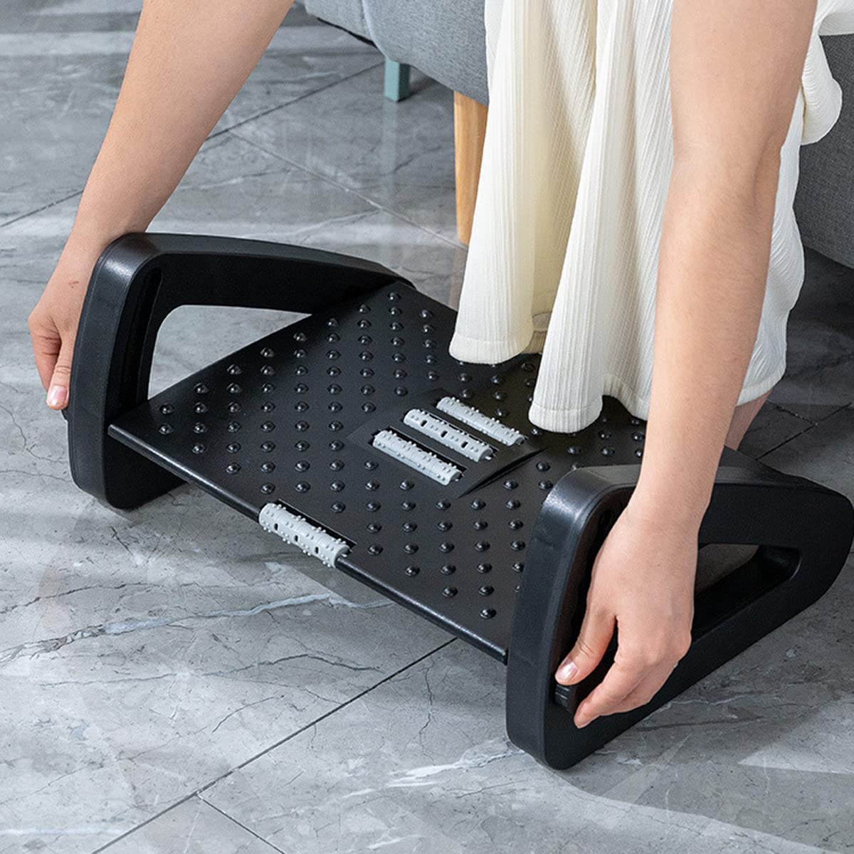 Techson Desk Footrest, Office Massage Texture and Roller Foot Rest with Non-Slip Legs, Ergonomic Adjustable 6 Height Tilting Foot Stool for Home, Office