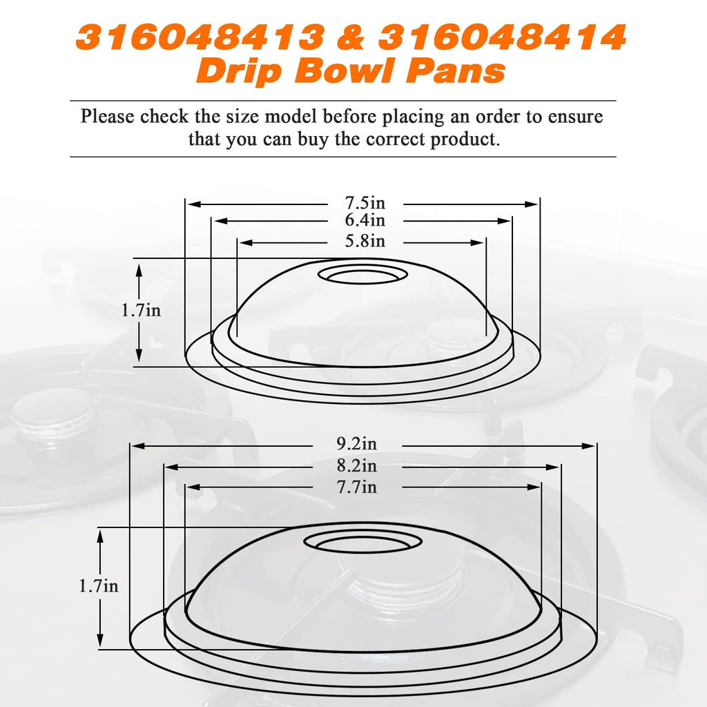 316048413 and 316048414 Chrome Stove Burner Drip Pans Replacement Compatible with Frigidaire Whirlpool Electric Range Include 2 x 6 in, 2 x 8 in