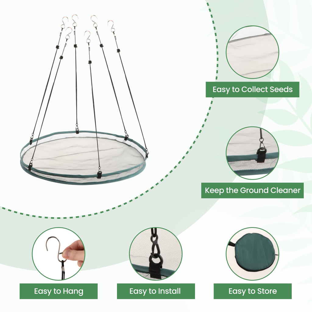 Bird Seed Catcher Tray Seed Hoop Hanging Hoop Garden Accessories for Bee Feeder Birds Lover Gardener Farmer,Seed Tray Platform, Outdoor Garden Accessories, Diameter 61cm