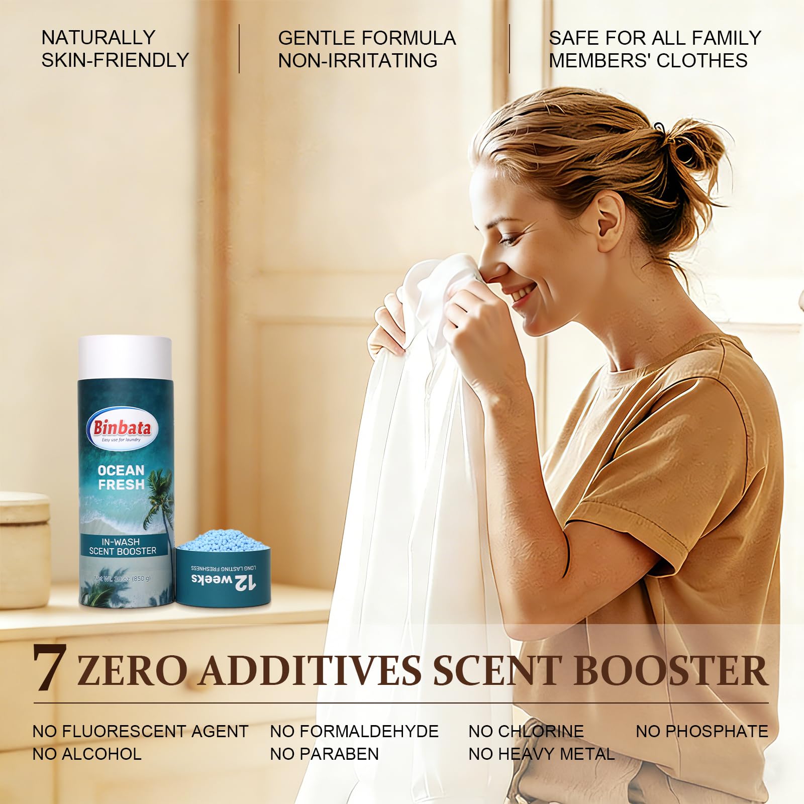 Eco‑Friendly Scent Beads Laundry 850 Grams, Gentle In‑Wash Scent Booster Beads with Plastic Free Recyclable Package, Up to 85 Washing Cycles for 12 week Long-Lasting Freshness, Ocean Fresh Scent