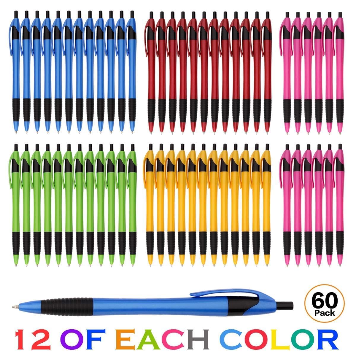 SIKAO Pens Bulk, 60 Pack Gripped Slimster Ballpoint Pens Black Ink 1.0mm Medium Point Smooth Writing, Click Pens with Comfort Grip for Teachers, Students, Restaurant Servers, School & Office Use