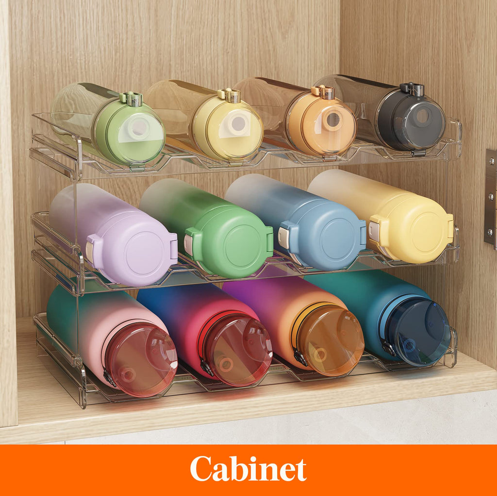 Lifewit Stackable Water Bottle Organizer for Cabinet, Pantry - Plastic Cup Holder, Kitchen Storage Accessories, Wine Racks for Kitchen Tabletop Storage, Cupboard, Office - 3 Pack, Hold 12 Bottles